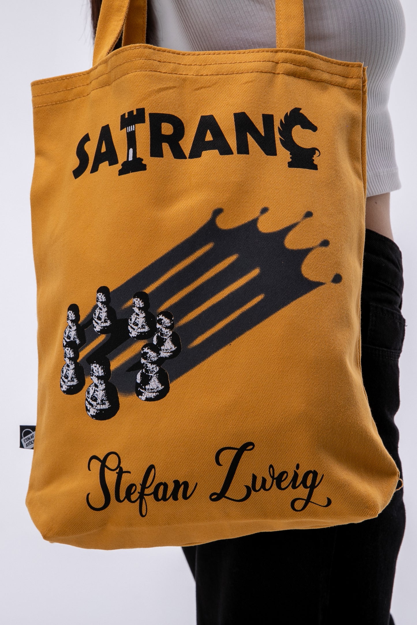 Stefan Zweig Satranç Sarı Gabardin Kumaş 35x40x8cm Bez Çanta