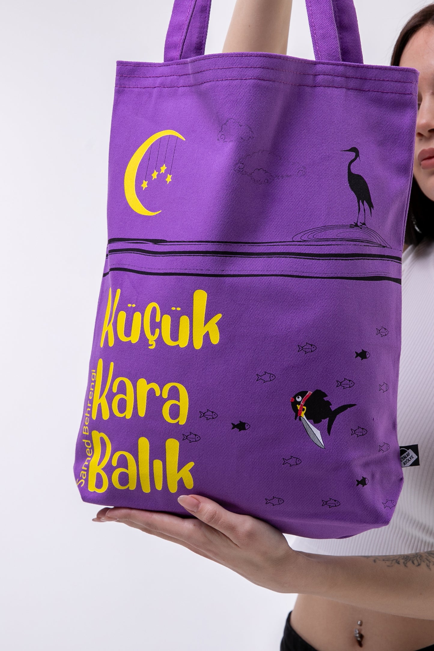 Samed Behrengi Küçük Kara Balık 340gr Gabardin Kumaş 35x40x8cm Bez Çanta