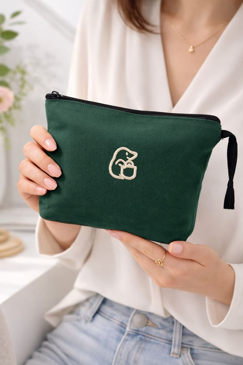 Yeşil-1 Lamineli Nakışlı 300gr Kanvas Kumaş 25x18x6cm Körüklü Clutch Bez Çanta