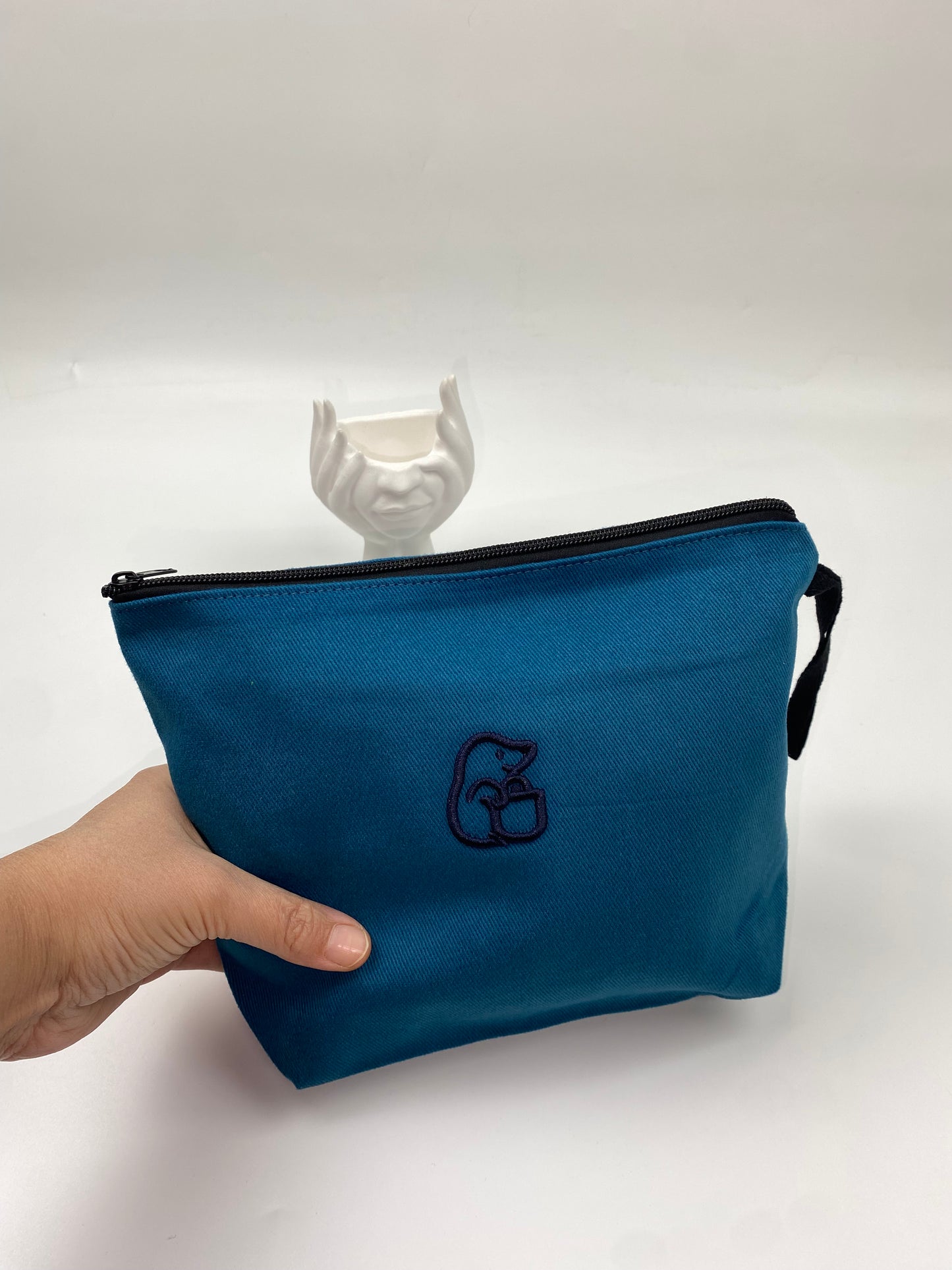 Petrol Yeşili Lamineli Nakışlı 300gr Kanvas Kumaş 25x18x6cm Körüklü Clutch Bez Çanta