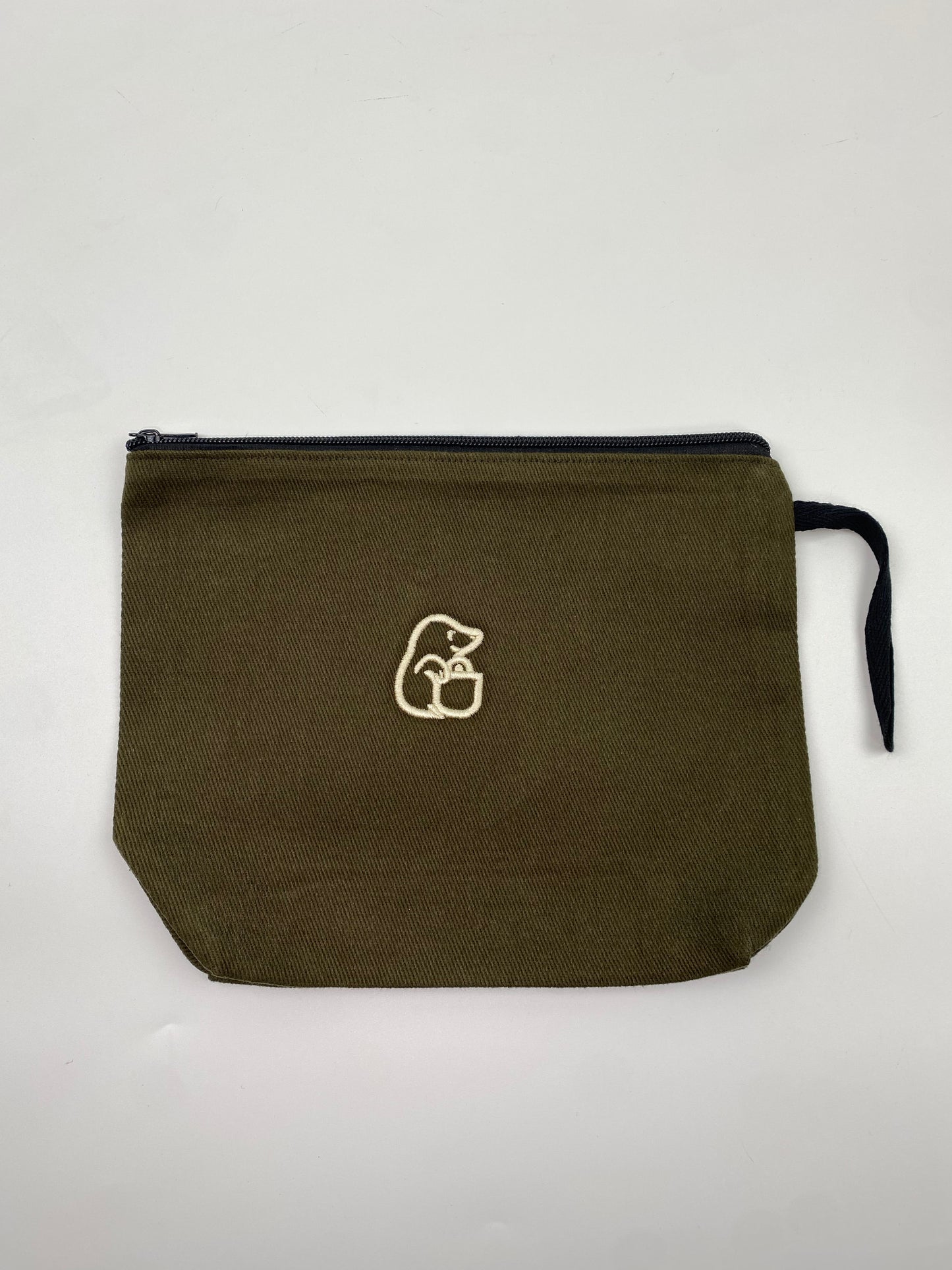 Haki Lamineli Nakışlı 300gr Kanvas Kumaş 25x18x6cm Körüklü Clutch Bez Çanta