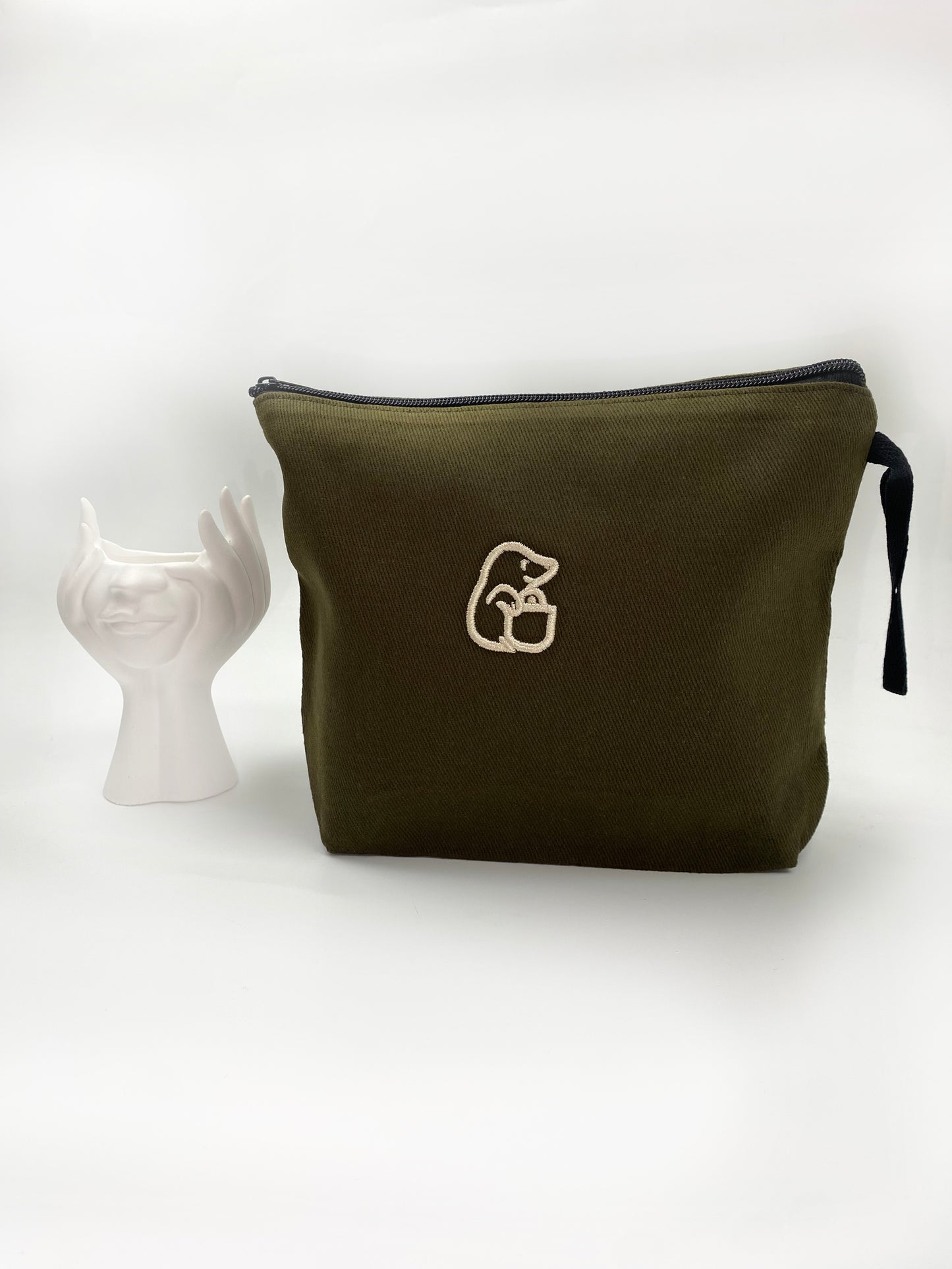 Haki Lamineli Nakışlı 300gr Kanvas Kumaş 25x18x6cm Körüklü Clutch Bez Çanta