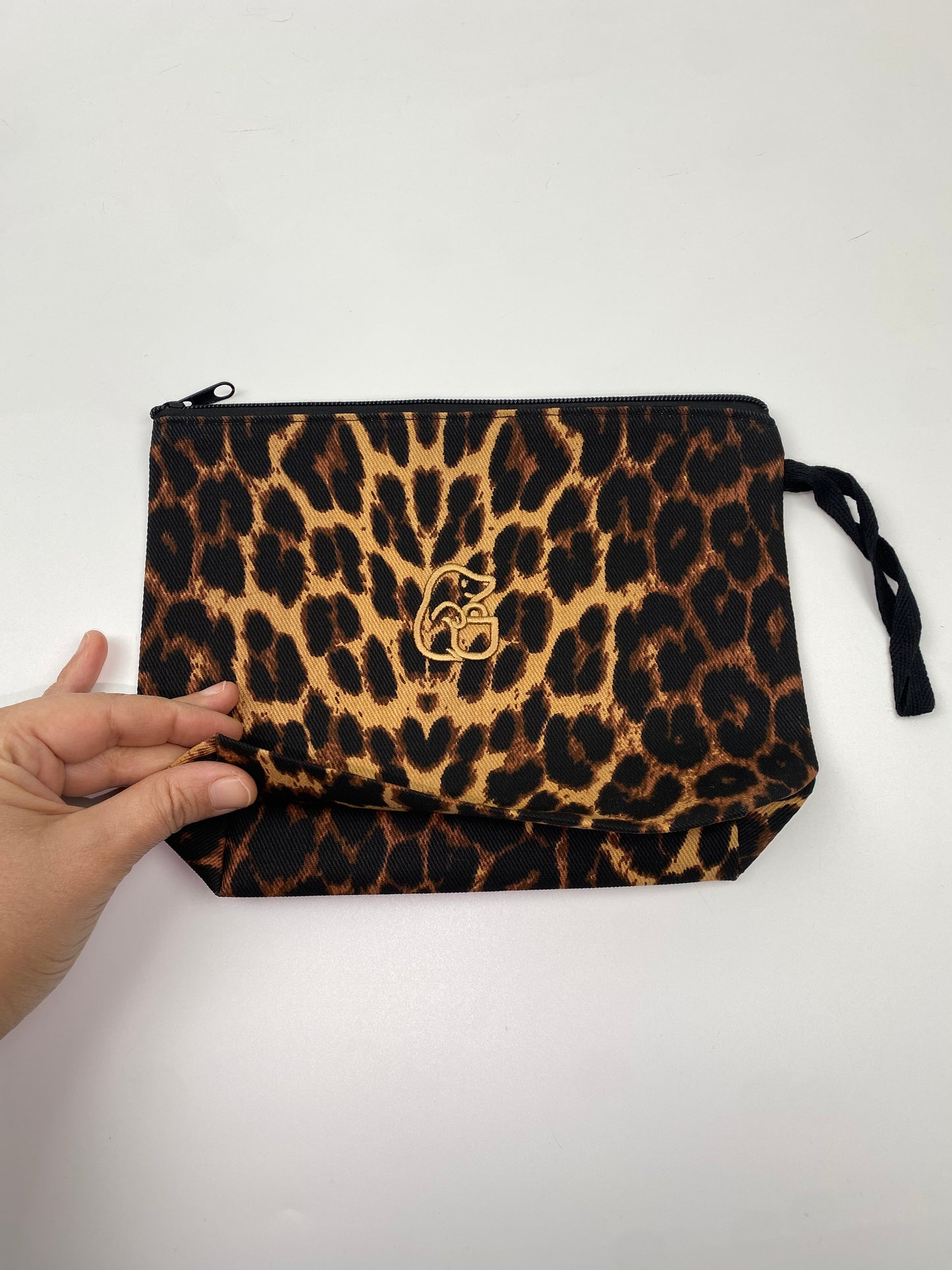 Leopar Lamineli Nakışlı 300gr Kanvas Kumaş 25x18x6cm Körüklü Clutch Bez Çanta