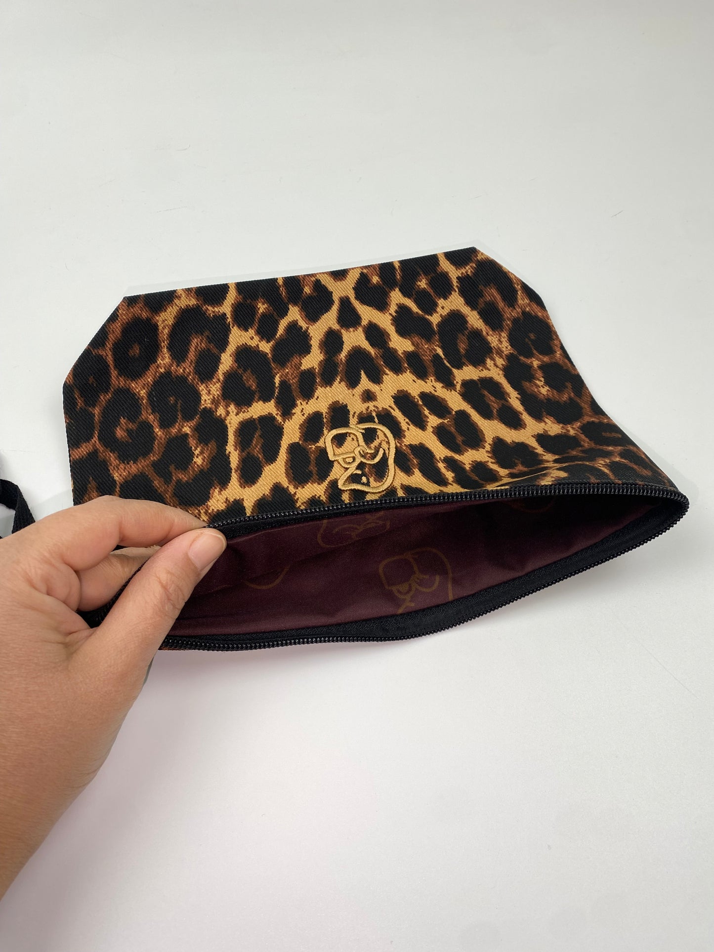 Leopar Lamineli Nakışlı 300gr Kanvas Kumaş 25x18x6cm Körüklü Clutch Bez Çanta