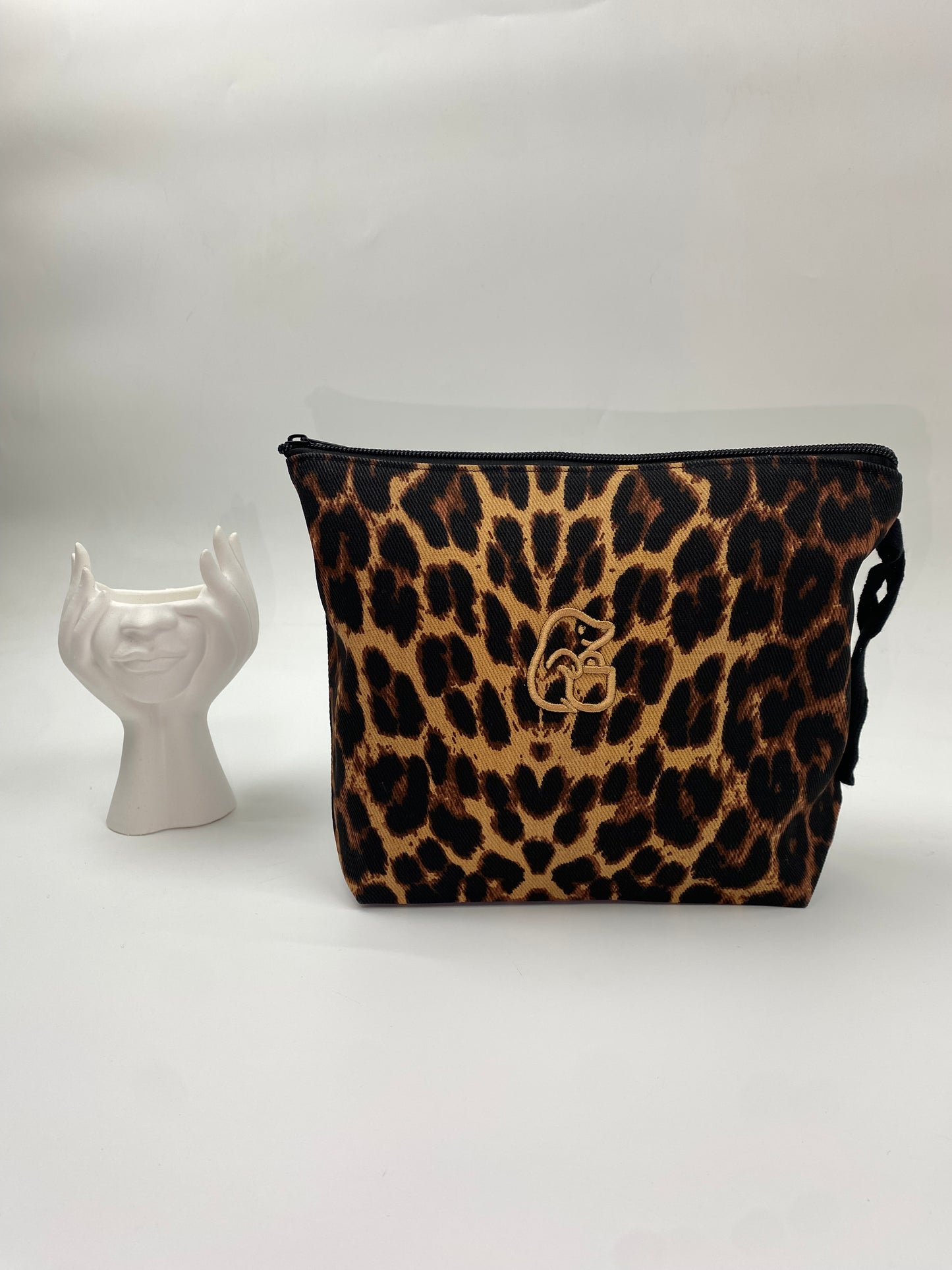 Leopar Lamineli Nakışlı 300gr Kanvas Kumaş 25x18x6cm Körüklü Clutch Bez Çanta