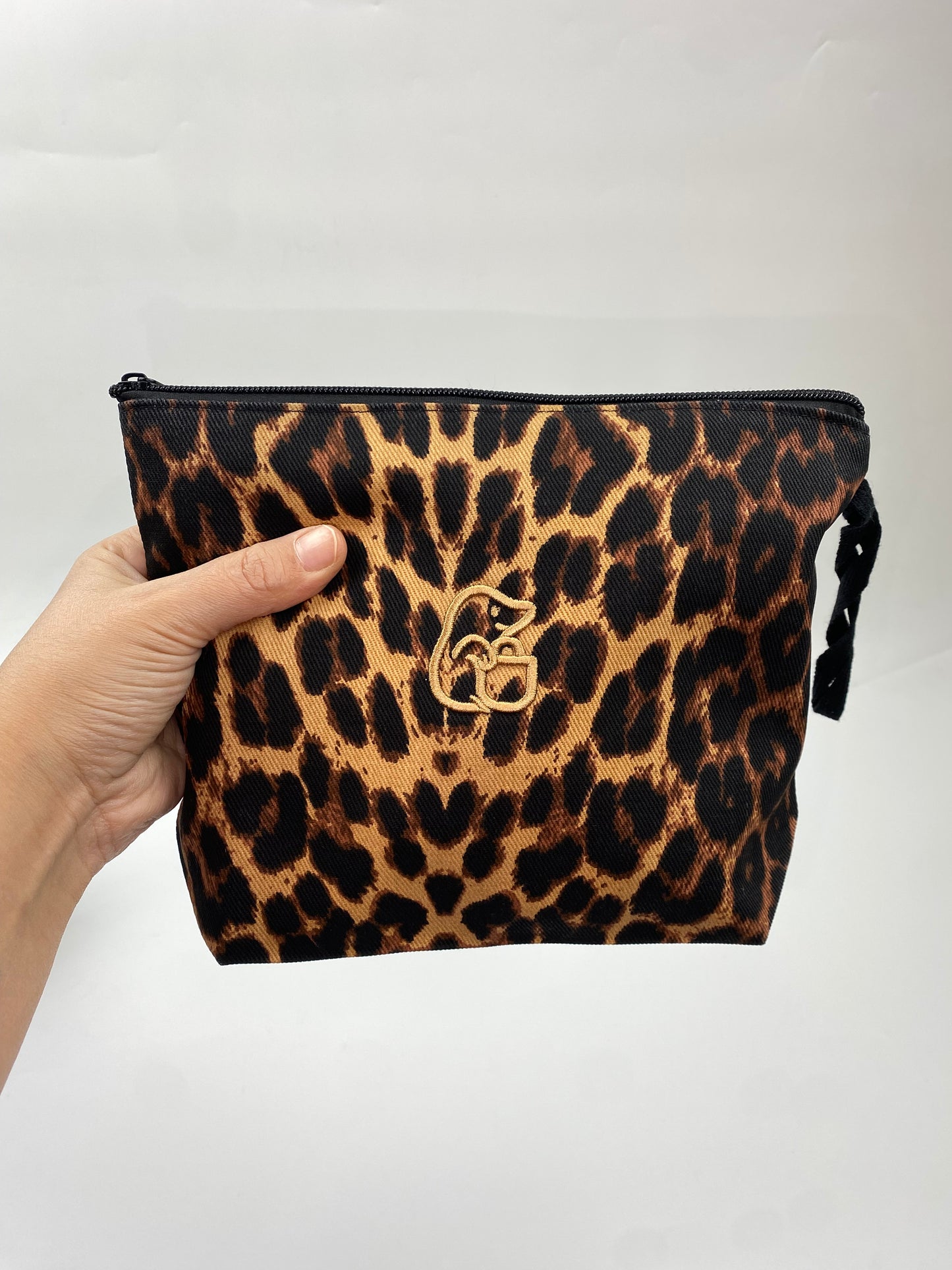 Leopar Lamineli Nakışlı 300gr Kanvas Kumaş 25x18x6cm Körüklü Clutch Bez Çanta