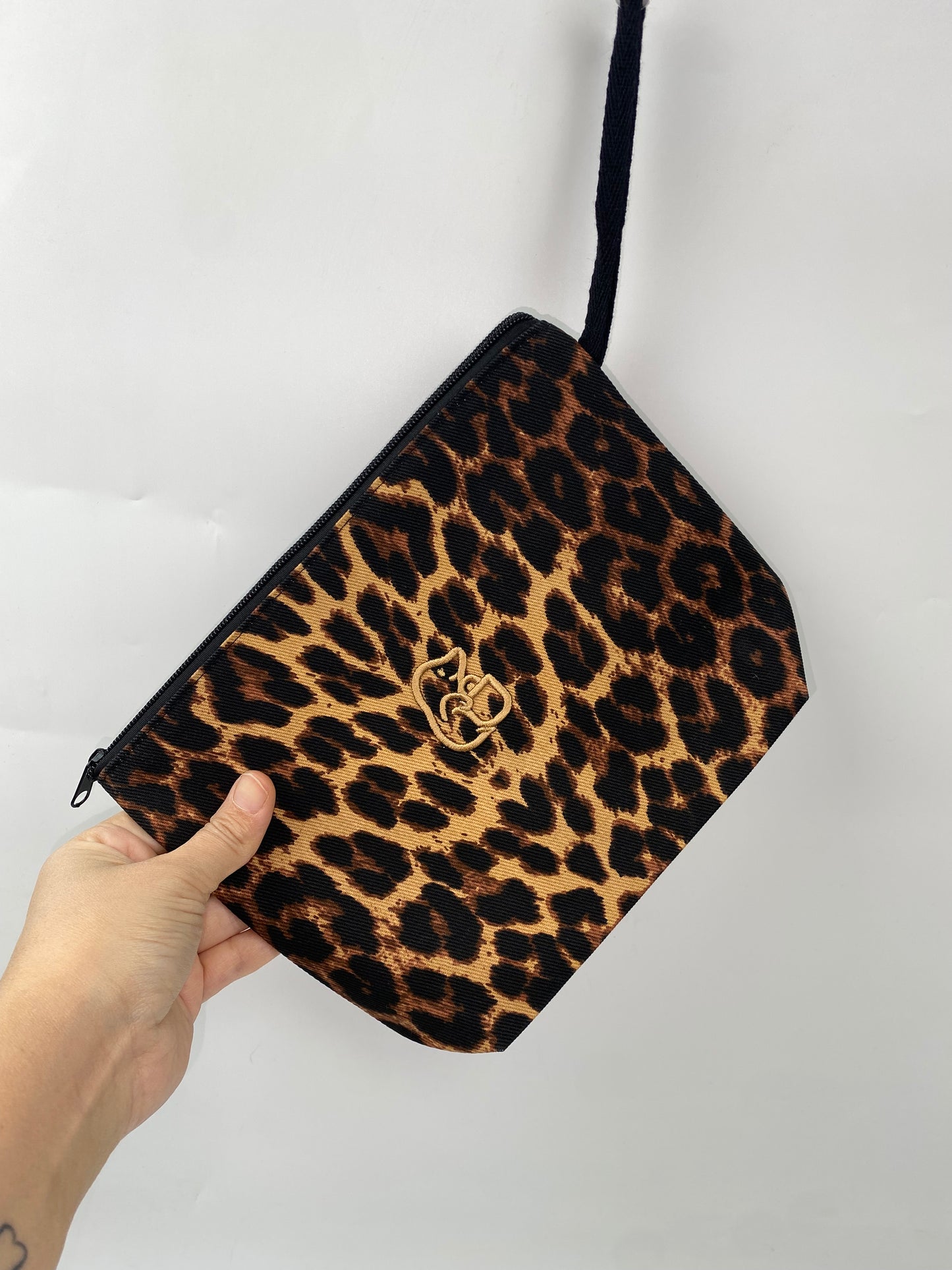 Leopar Lamineli Nakışlı 300gr Kanvas Kumaş 25x18x6cm Körüklü Clutch Bez Çanta
