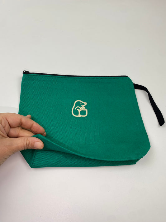Yeşil-2 Lamineli Nakışlı 300gr Kanvas Kumaş 25x18x6cm Körüklü Clutch Bez Çanta
