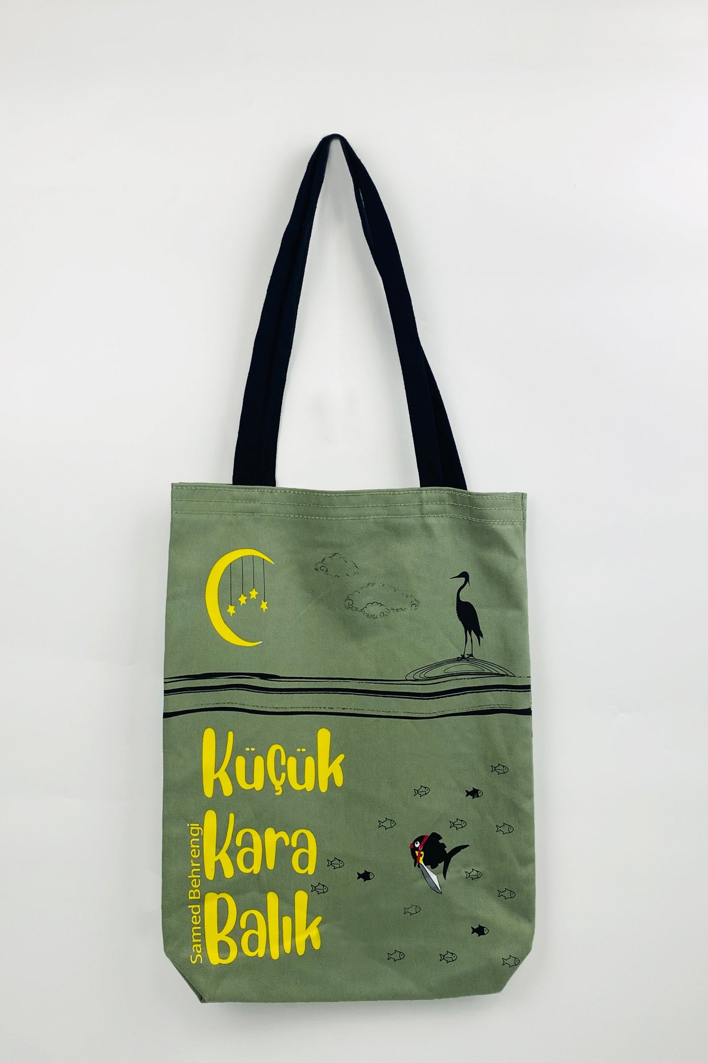 Samed Behrengi Küçük Kara Balık 340gr Yeşil Gabardin Kumaş 35x40x8cm Bez Çanta
