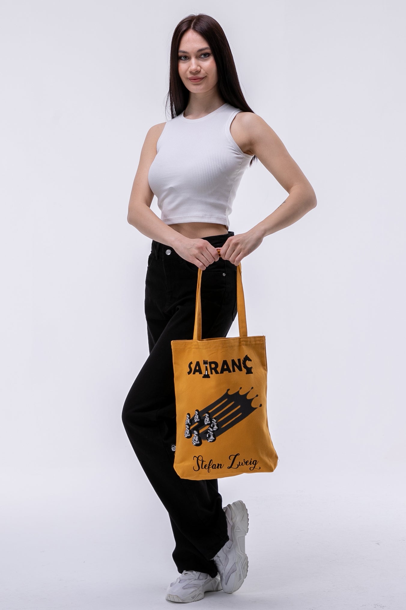 Stefan Zweig Satranç Sarı Gabardin Kumaş 35x40x8cm Bez Çanta