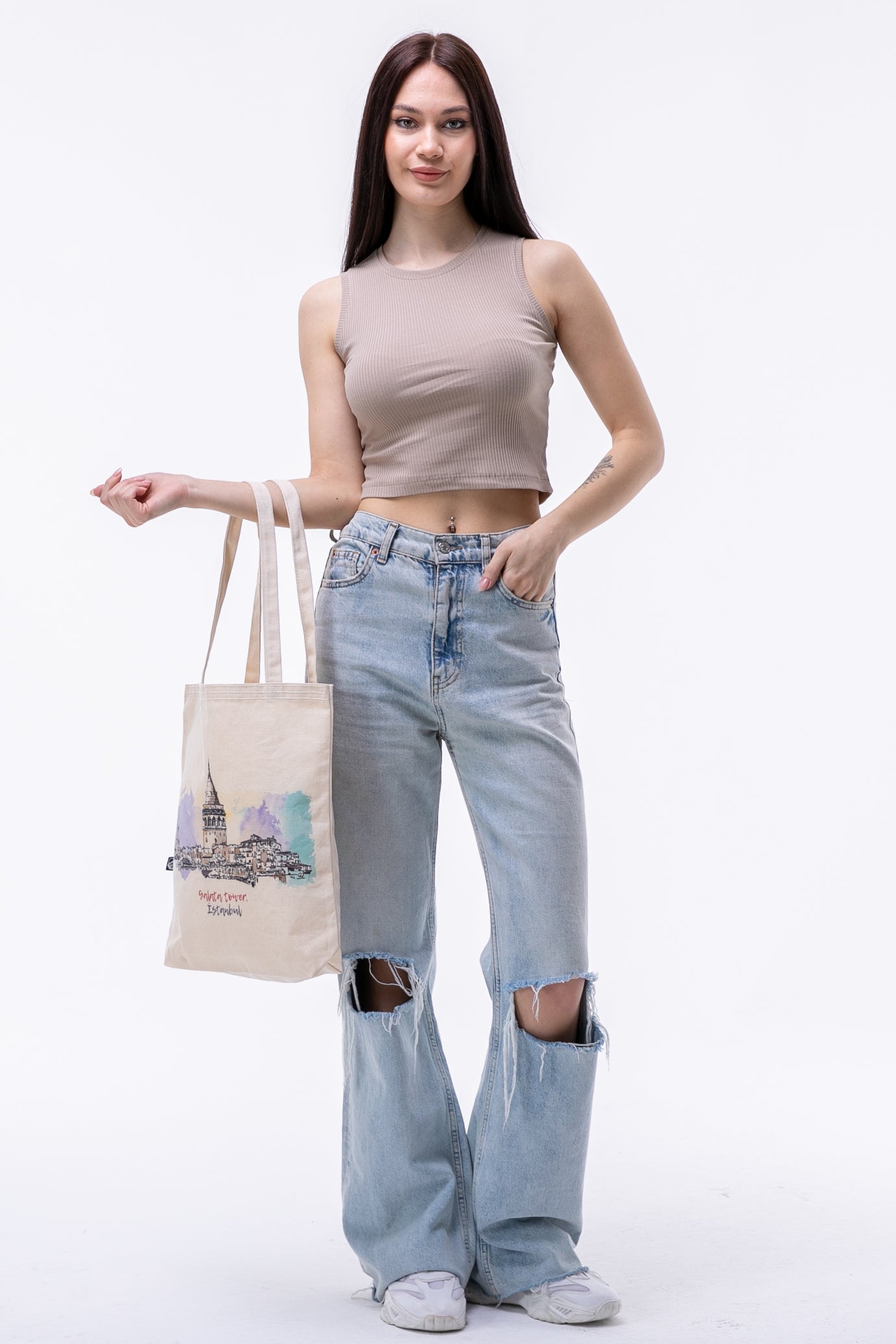 İstanbul Galata Tower Baskılı 340gr Gabardin Kumaş 35x40x8cm Bez Çanta