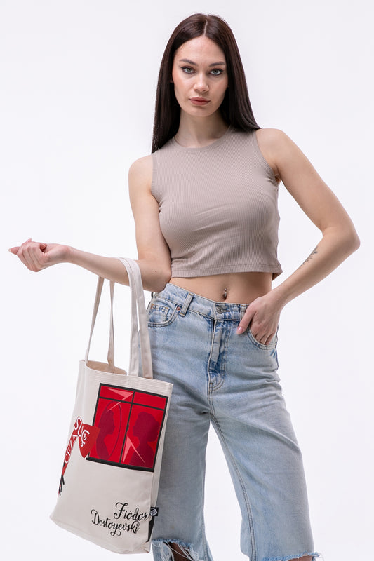 Fiodor Dostoyevski Suç & Ceza 340gr Gabardin Kumaş 35x40x8cm Bez Çanta