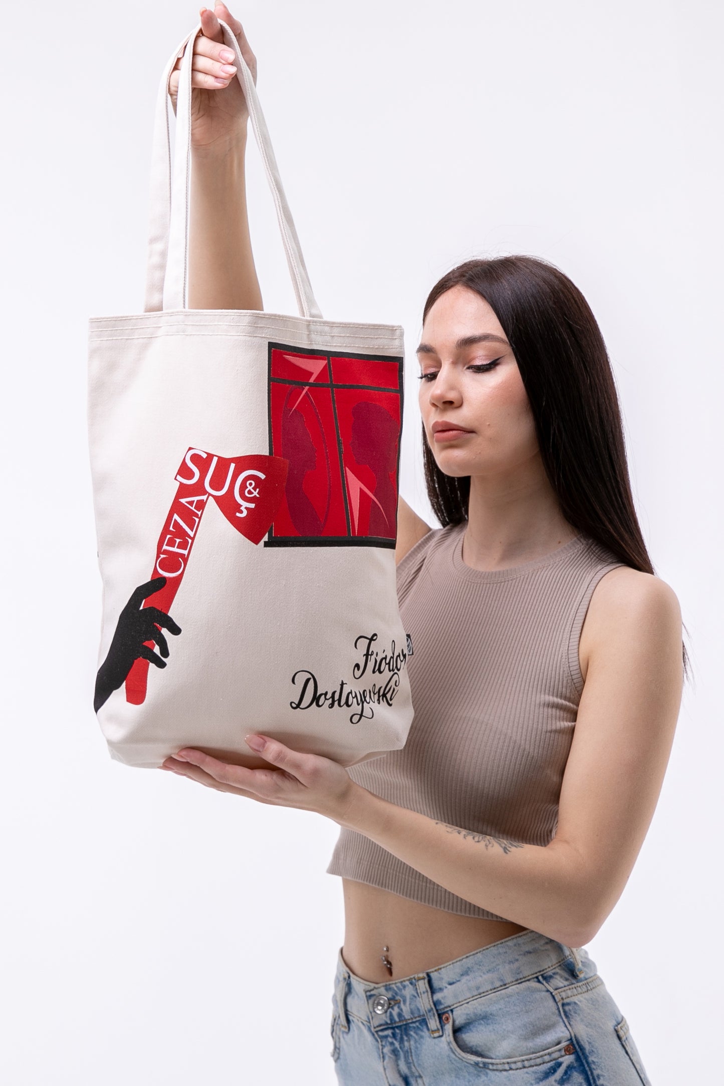 Fiodor Dostoyevski Suç & Ceza 340gr Gabardin Kumaş 35x40x8cm Bez Çanta