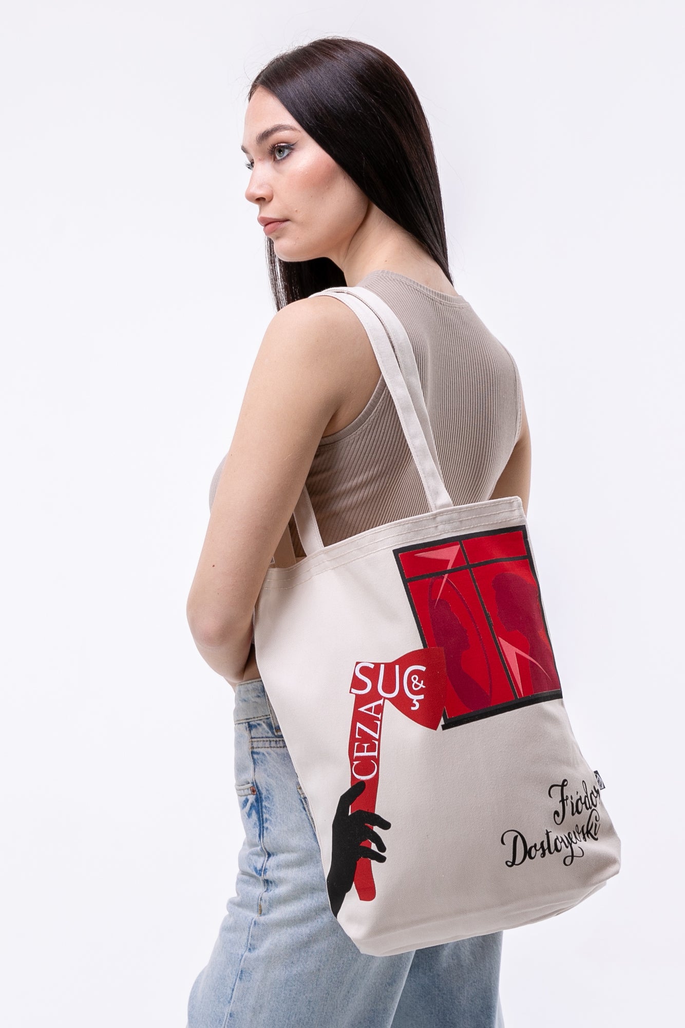 Fiodor Dostoyevski Suç & Ceza 340gr Gabardin Kumaş 35x40x8cm Bez Çanta
