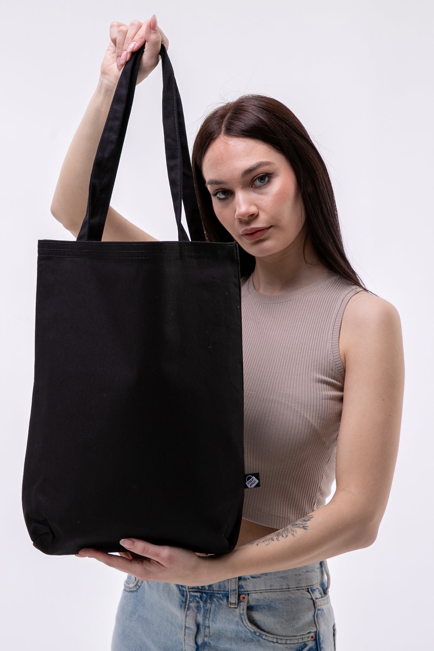 Yeşil Gözlü Kedi 340gr Siyah Gabardin Kumaş 35x40x8cm Bez Çanta