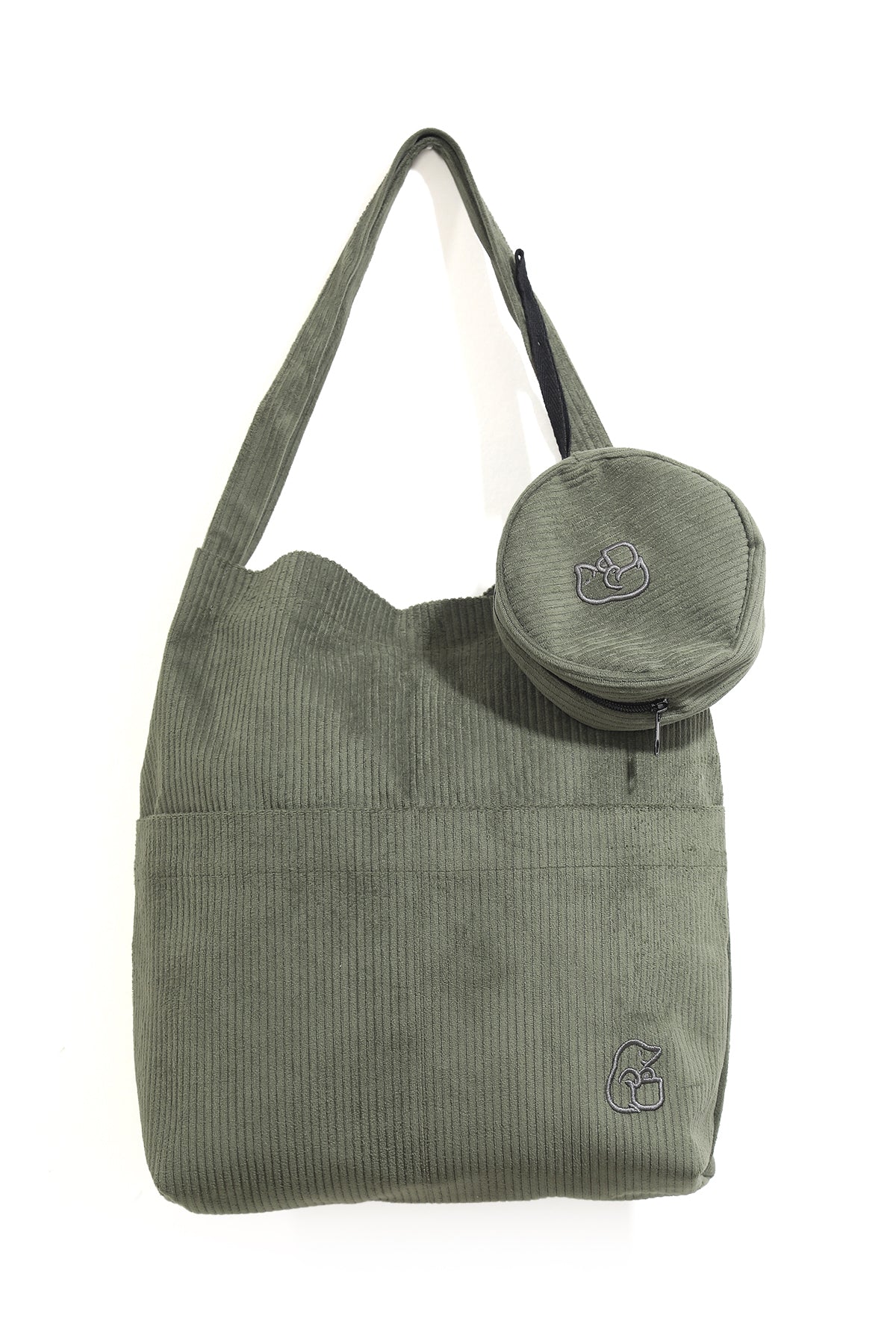 VELORA Yeşil Fitilli Kadife 32x38cm Bez Çanta + Yuvarlak Mini Çantalı