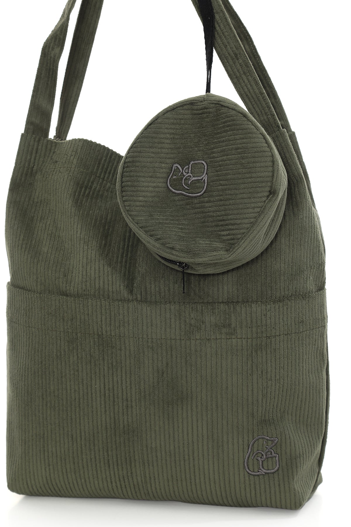 VELORA Yeşil Fitilli Kadife 32x38cm Bez Çanta + Yuvarlak Mini Çantalı