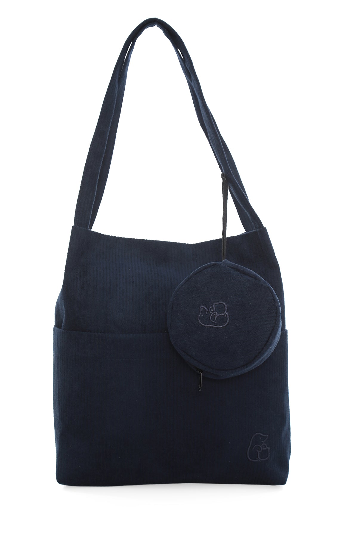 VELORA Lacivert Fitilli Kadife 32x38cm Bez Çanta + Yuvarlak Mini Çantalı