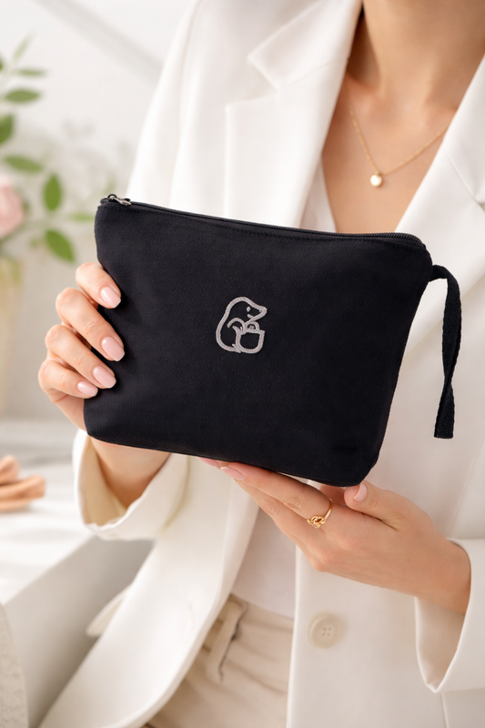 Siyah Lamineli Nakışlı 300gr Kanvas Kumaş 25x18x6cm Körüklü Clutch Bez Çanta
